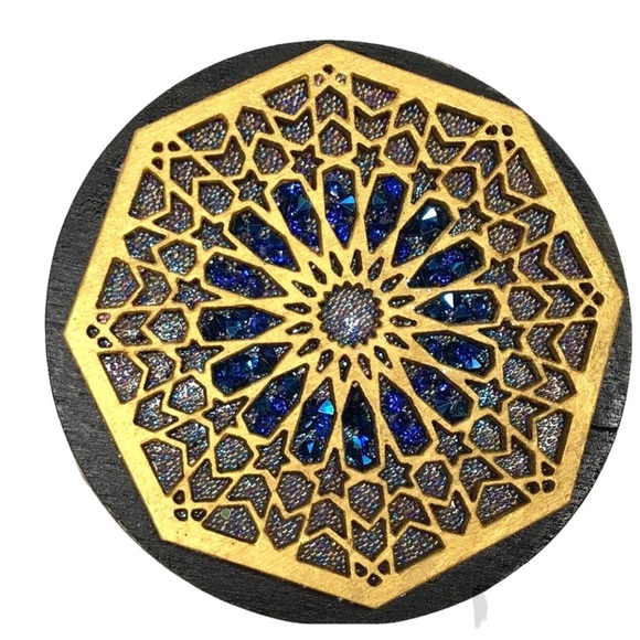 Moroccan Moorish decorative laser cut Wood Hand Beaded Coasters set of 6 - Picture 10 of 12